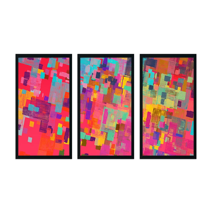 PINK ABSTRACT 3 PIECE COMPOSITE FRAMED CANVAS COLLAGES