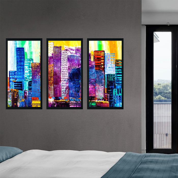 PAINTED CITY 3 PIECE COMPOSITE FRAMED CANVAS COLLAGES