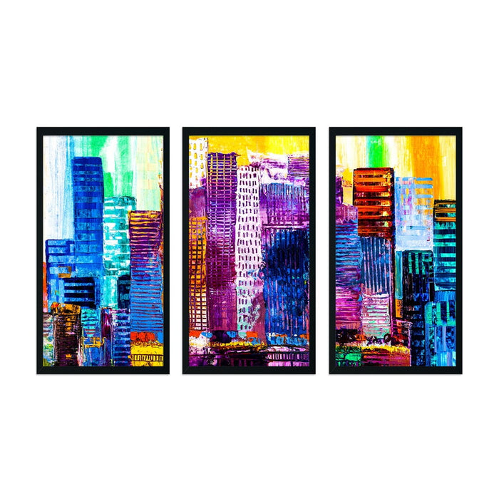 PAINTED CITY 3 PIECE COMPOSITE FRAMED CANVAS COLLAGES