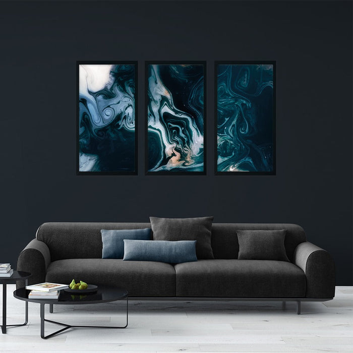 DARK BLUE MARBLE 3 PIECE COMPOSITE FRAMED CANVAS COLLAGES