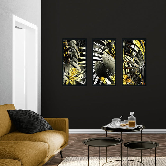 GOLDEN TROPICAL LEAVES 3 PIECE COMPOSITE FRAMED CANVAS COLLAGES