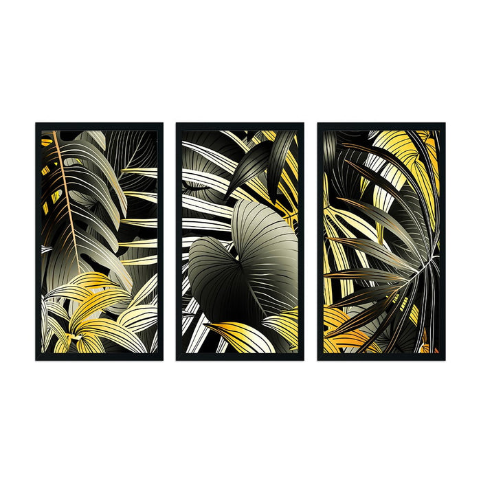 GOLDEN TROPICAL LEAVES 3 PIECE COMPOSITE FRAMED CANVAS COLLAGES