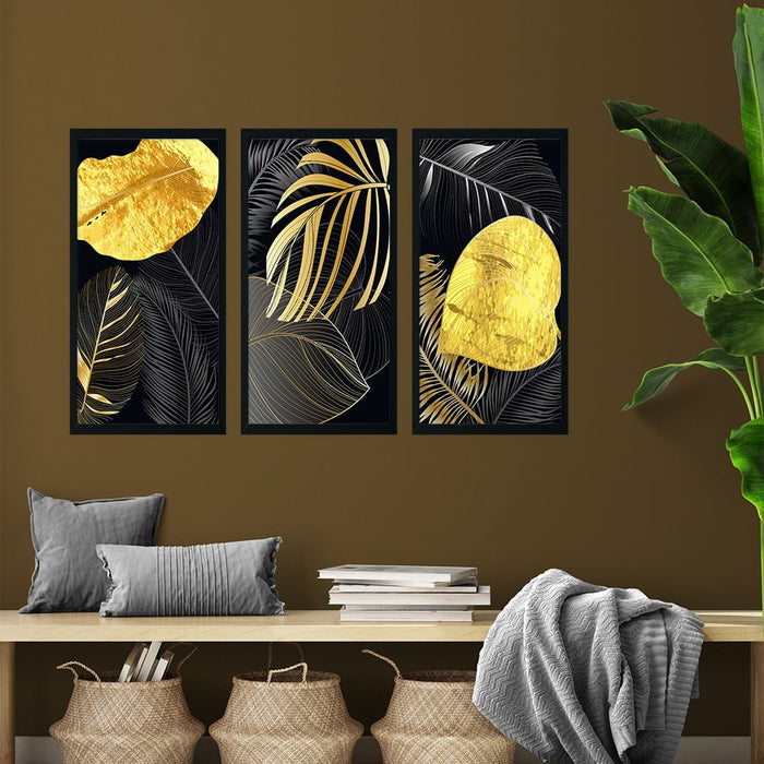 GOLDEN LEAVES T 3 PIECE COMPOSITE FRAMED CANVAS COLLAGES