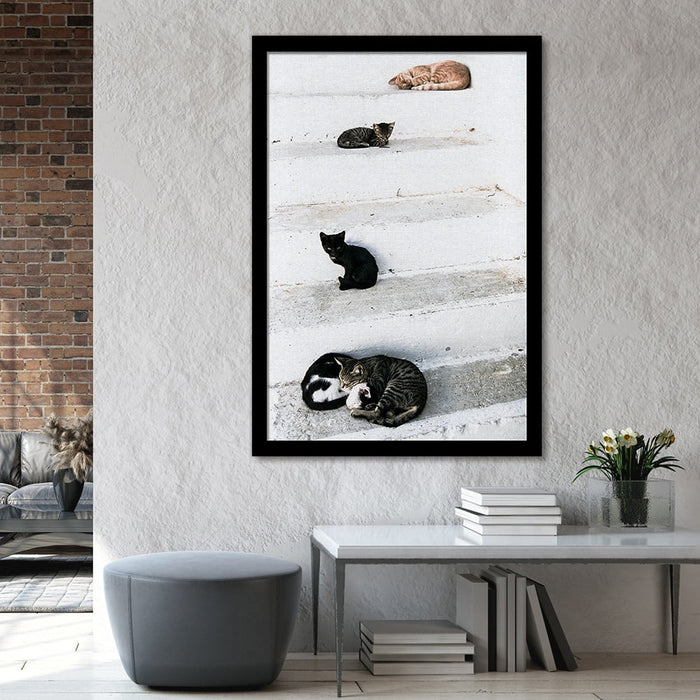 Composite Framed Canvas 100x150 STAIRS KITTENS