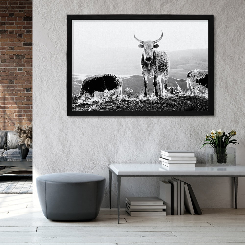 Composite Framed Canvas 100x150 NGUNI HILLS BLACK & WHITE