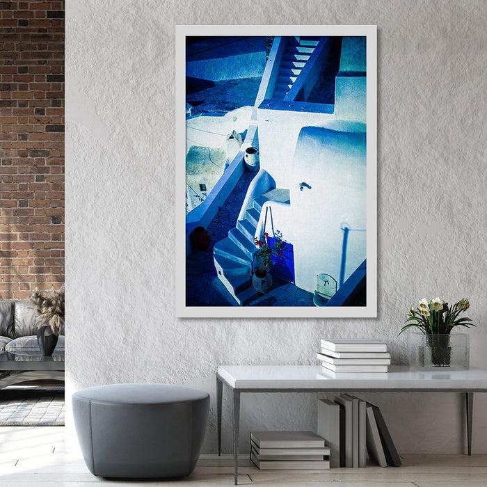 Composite Framed Canvas 100x150 BLUE STAIRS IN GREECE