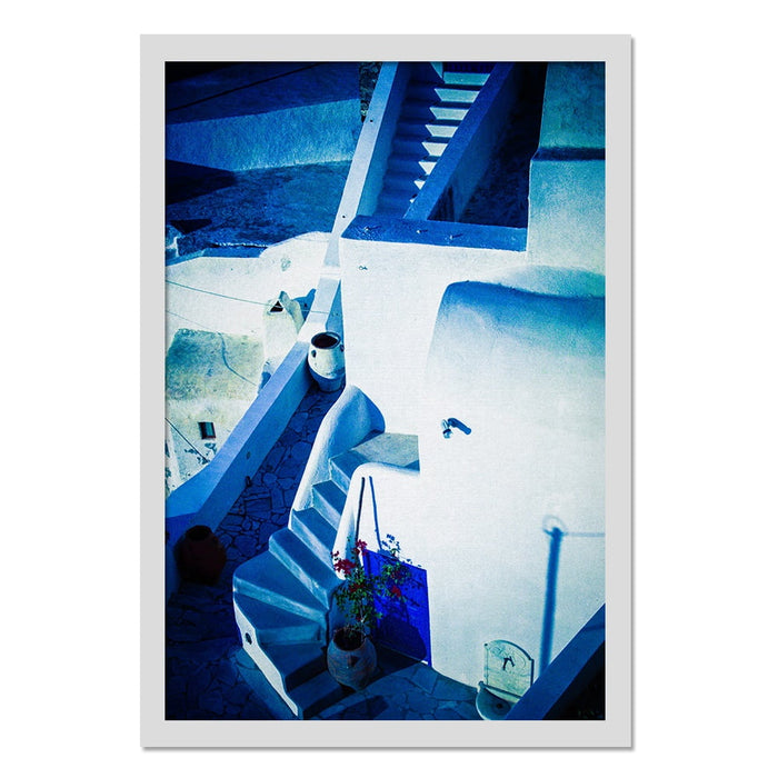 Composite Framed Canvas 100x150 BLUE STAIRS IN GREECE