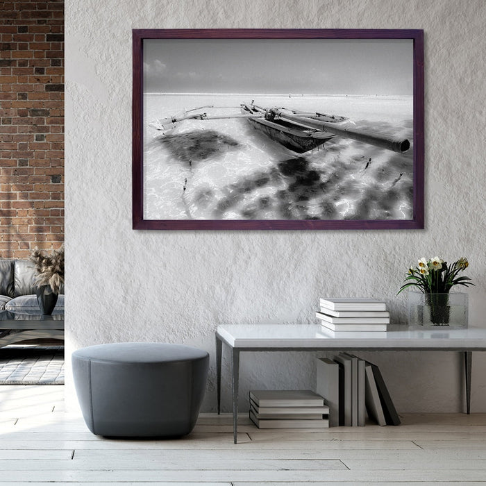 Composite Framed Canvas 100x150 FISHING BOAT IN BLACK &WHITE