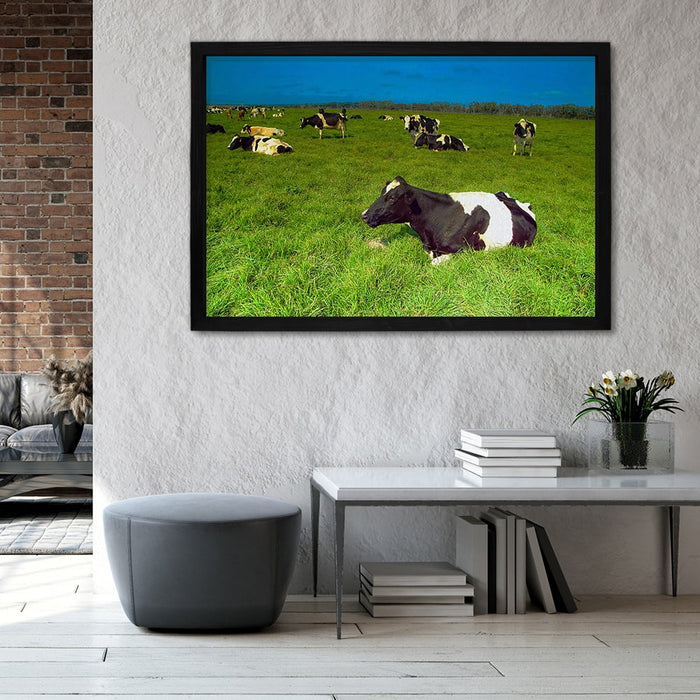 Composite Framed Canvas 100x150 COW IN FIELD