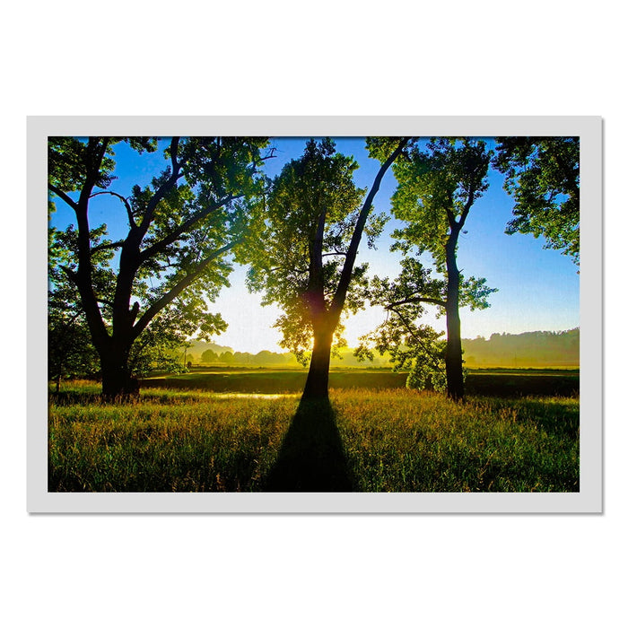 Composite Framed Canvas 100x150 SUNSET FIELD TREES