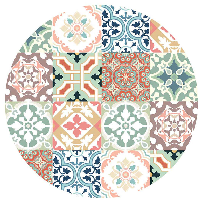 PATTERN TEAL AND ORANGE TILE ROUND COFFEE TABLE