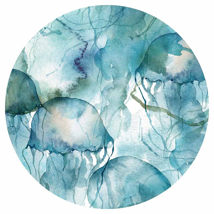 PATTERN BLUE OCEAN WATERCOLOUR JELLYFISH ROUND COFFEE TABLE