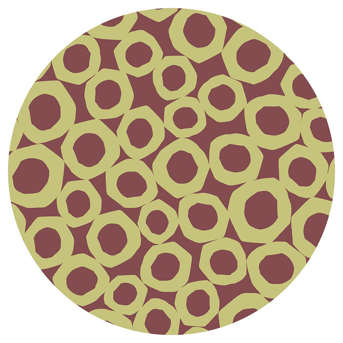 GEOMETRIC GREEN AND MAUVE PATTERN ROUND COFFEE TABLE