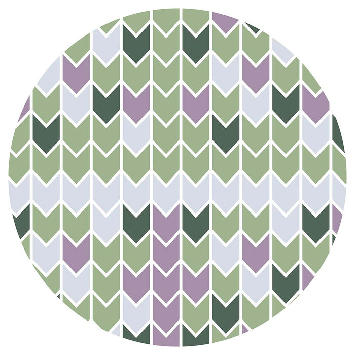 GEOMETRIC GREEN AND PURPLE ARROW PATTERN ROUND COFFEE TABLE