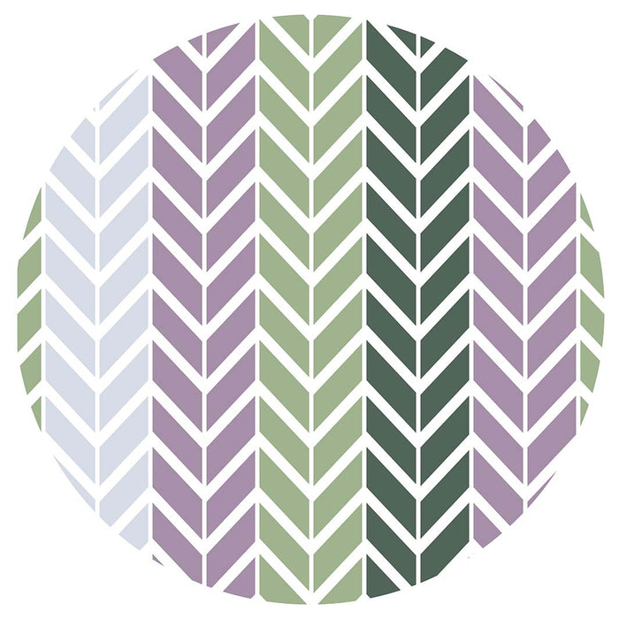 GEOMETRIC GREEN AND PURPLE CHEVRON PATTERN ROUND COFFEE TABLE