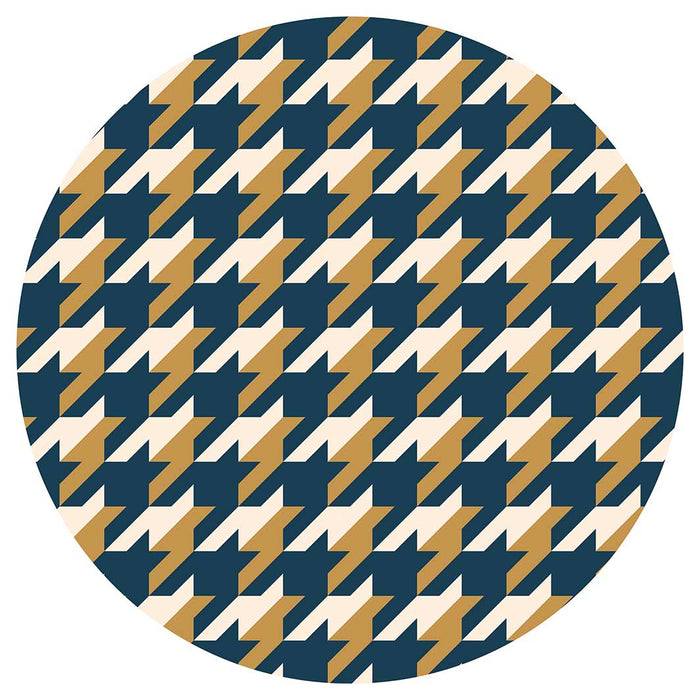 HOUNDSTOOTH BLUE AND GOLD ROUND COFFEE TABLE