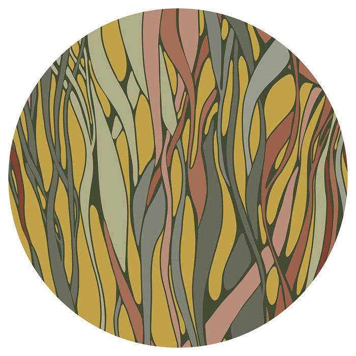 WAVY LINE ART MUSTARD AND PINK ROUND COFFEE TABLE
