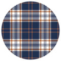 NAVY AND GOLD PLAID PATTERN ROUND COFFEE TABLE