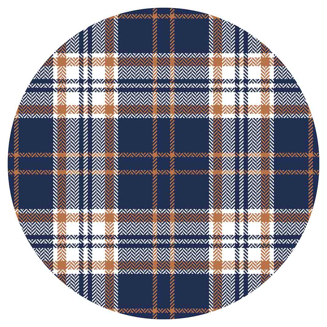 NAVY AND GOLD PLAID PATTERN ROUND COFFEE TABLE