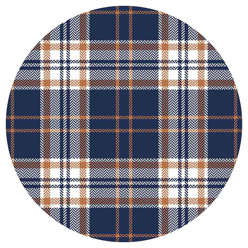 NAVY AND GOLD PLAID PATTERN ROUND COFFEE TABLE