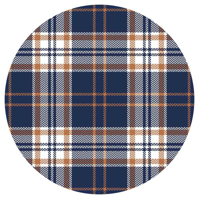 NAVY AND GOLD PLAID PATTERN ROUND COFFEE TABLE