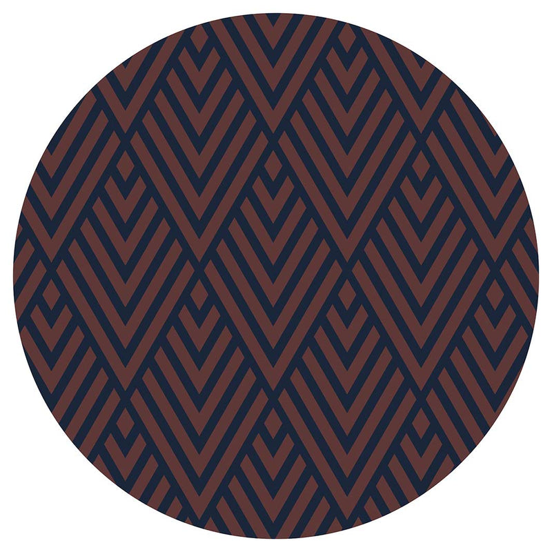 BROWN AND NAVY DIAMOND PATTERN ROUND COFFEE TABLE