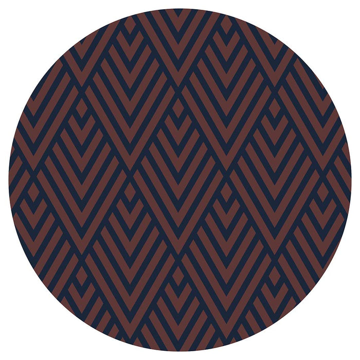 BROWN AND NAVY DIAMOND PATTERN ROUND COFFEE TABLE