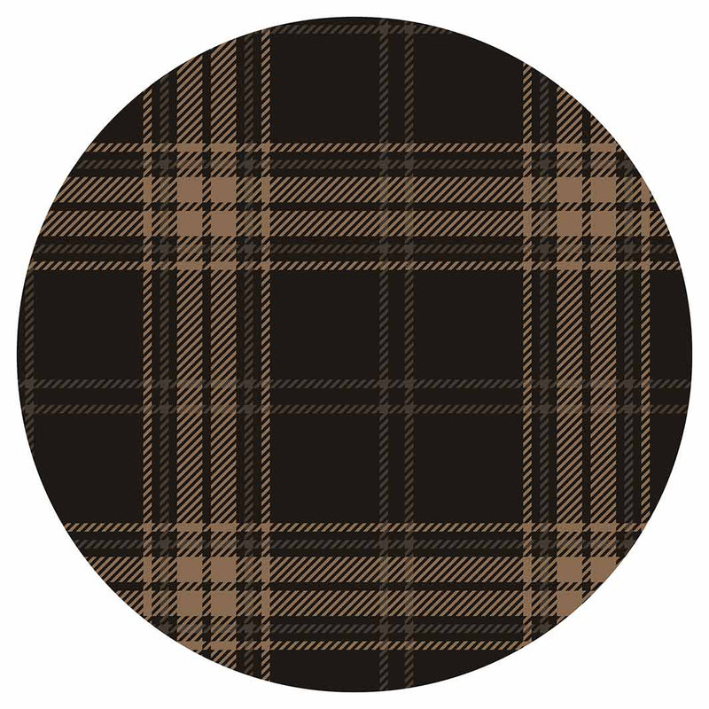 DARK BROWN PLAID PATTERN ROUND COFFEE TABLE