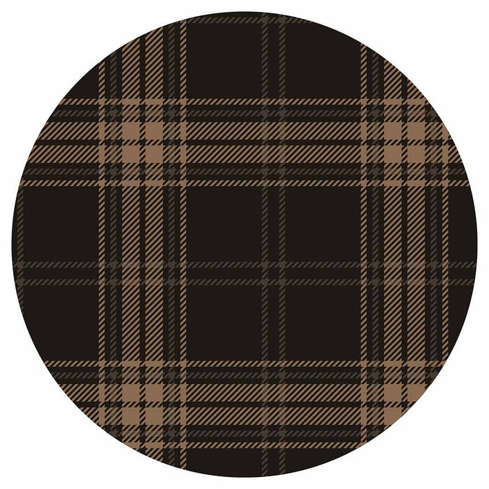 DARK BROWN PLAID PATTERN ROUND COFFEE TABLE