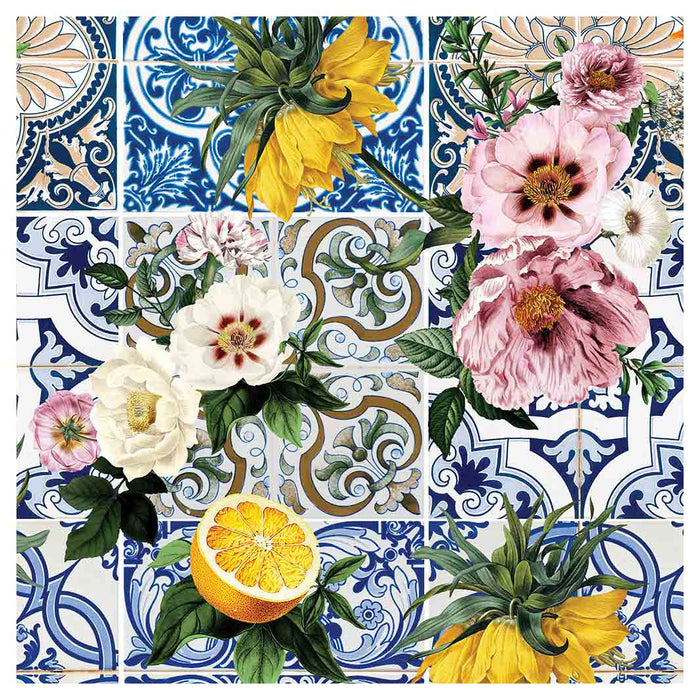 PATTERN BLUE LISBON TILE WITH LEMONS & FLOWERS SQUARE COFFEE TABLE