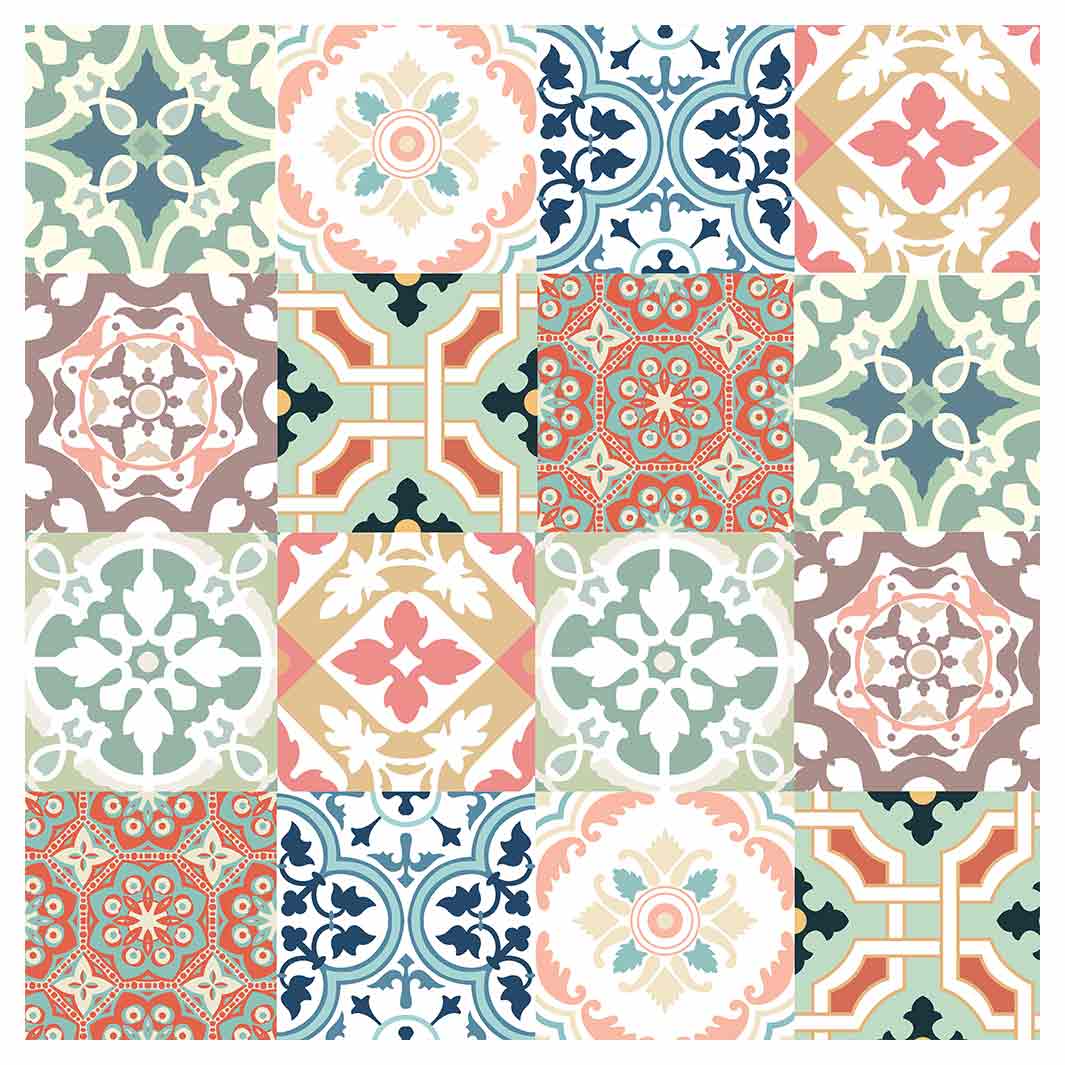 PATTERN TEAL AND ORANGE TILE SQUARE COFFEE TABLE