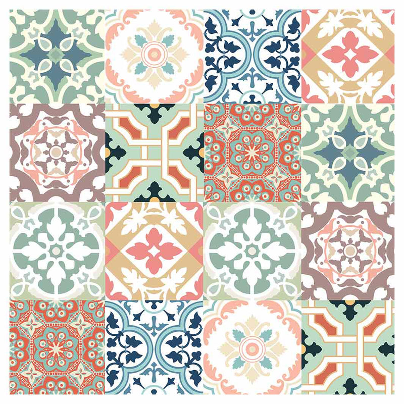 PATTERN TEAL AND ORANGE TILE SQUARE COFFEE TABLE