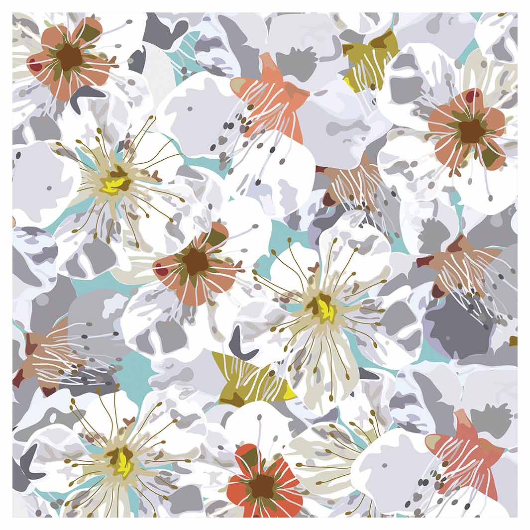 ABSTRACT FLOWERS GREY AND ORANGE PATTERN SQUARE COFFEE TABLE