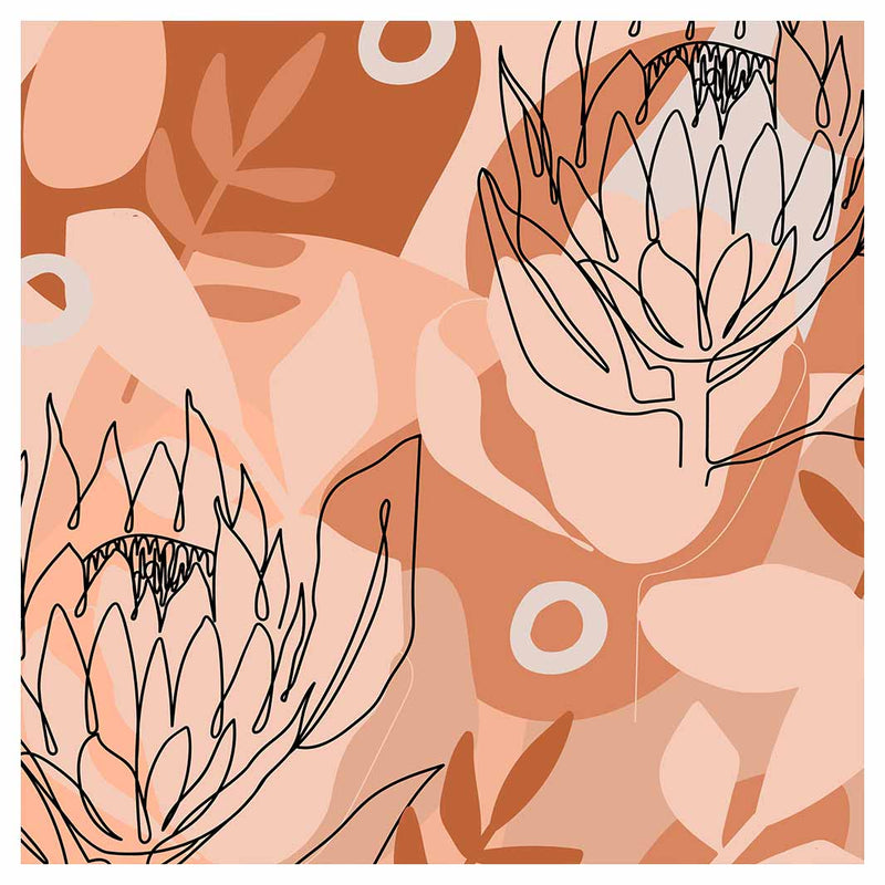 PROTEA LINE ART ON ABSTRACT NEUTRAL DESIGN SQUARE COFFEE TABLE
