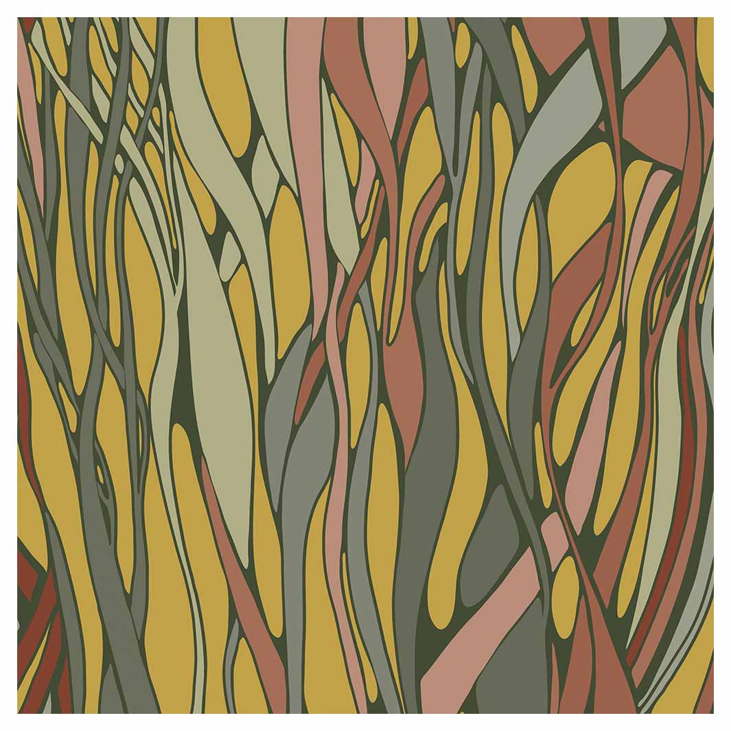 WAVY LINE ART MUSTARD AND PINK SQUARE COFFEE TABLE