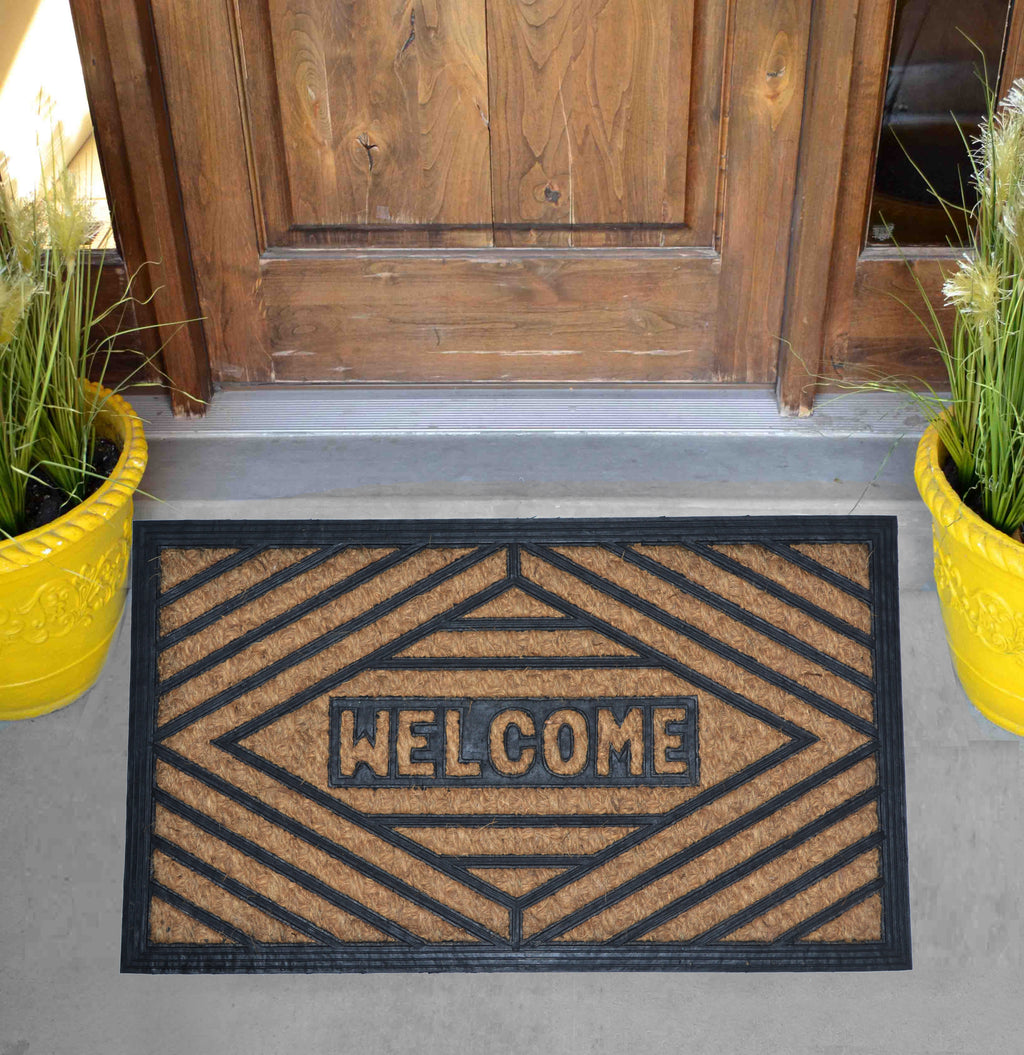 WELCOME TRIANGLE PATTERN - MOULDED NON-BRUSH MAT NATURAL