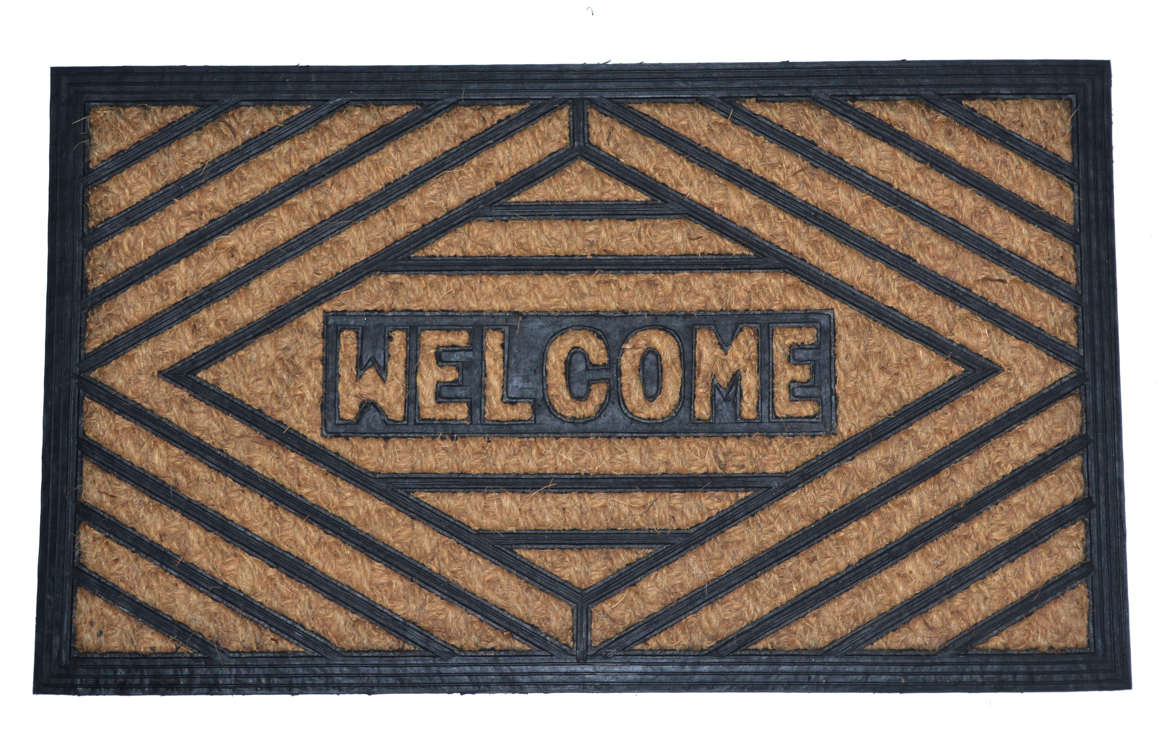 WELCOME TRIANGLE PATTERN - MOULDED NON-BRUSH MAT NATURAL
