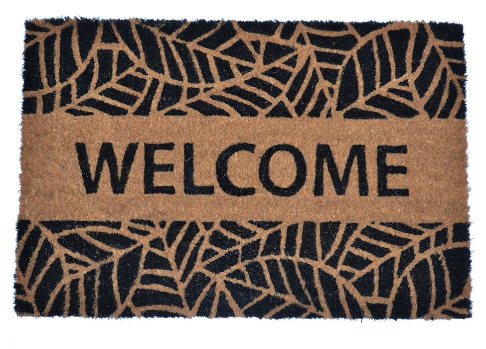 WELCOME LEAF DESIGN - PRINTED COIR VINYL-BACKED DOORMAT