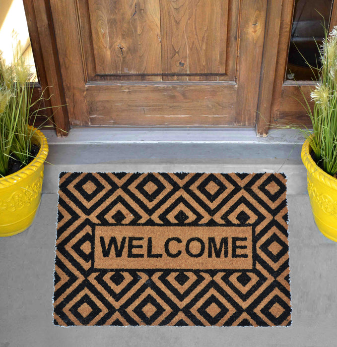 WELCOME GEOMETRIC DESIGN - PRINTED COIR VINYL-BACKED DOORMAT