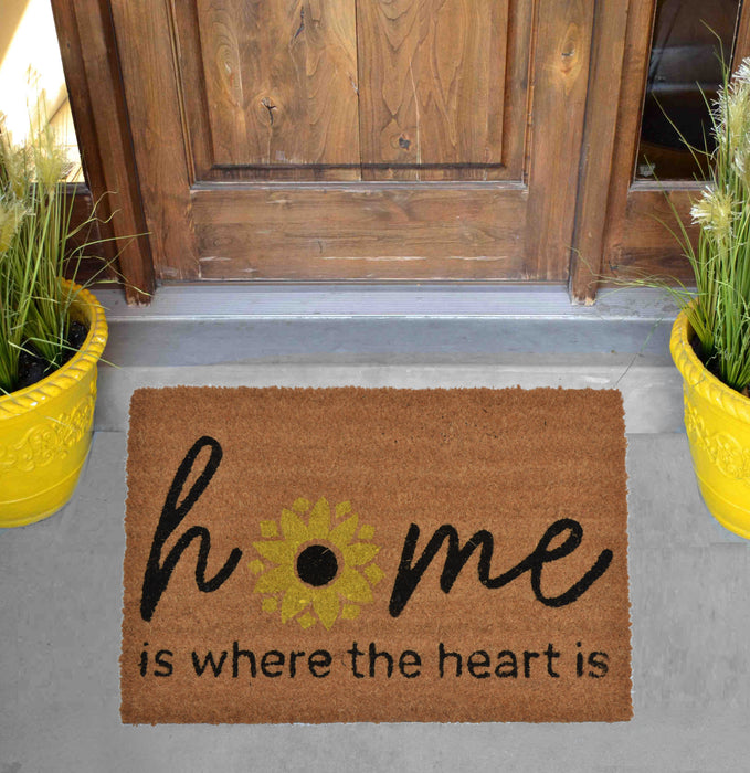 HOME IS WHERE THE HEART IS - PRINTED COIR VINYL-BACKED DOORMAT