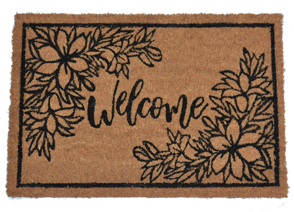 WELCOME FLORAL DESIGN - PRINTED COIR VINYL-BACKED DOORMAT