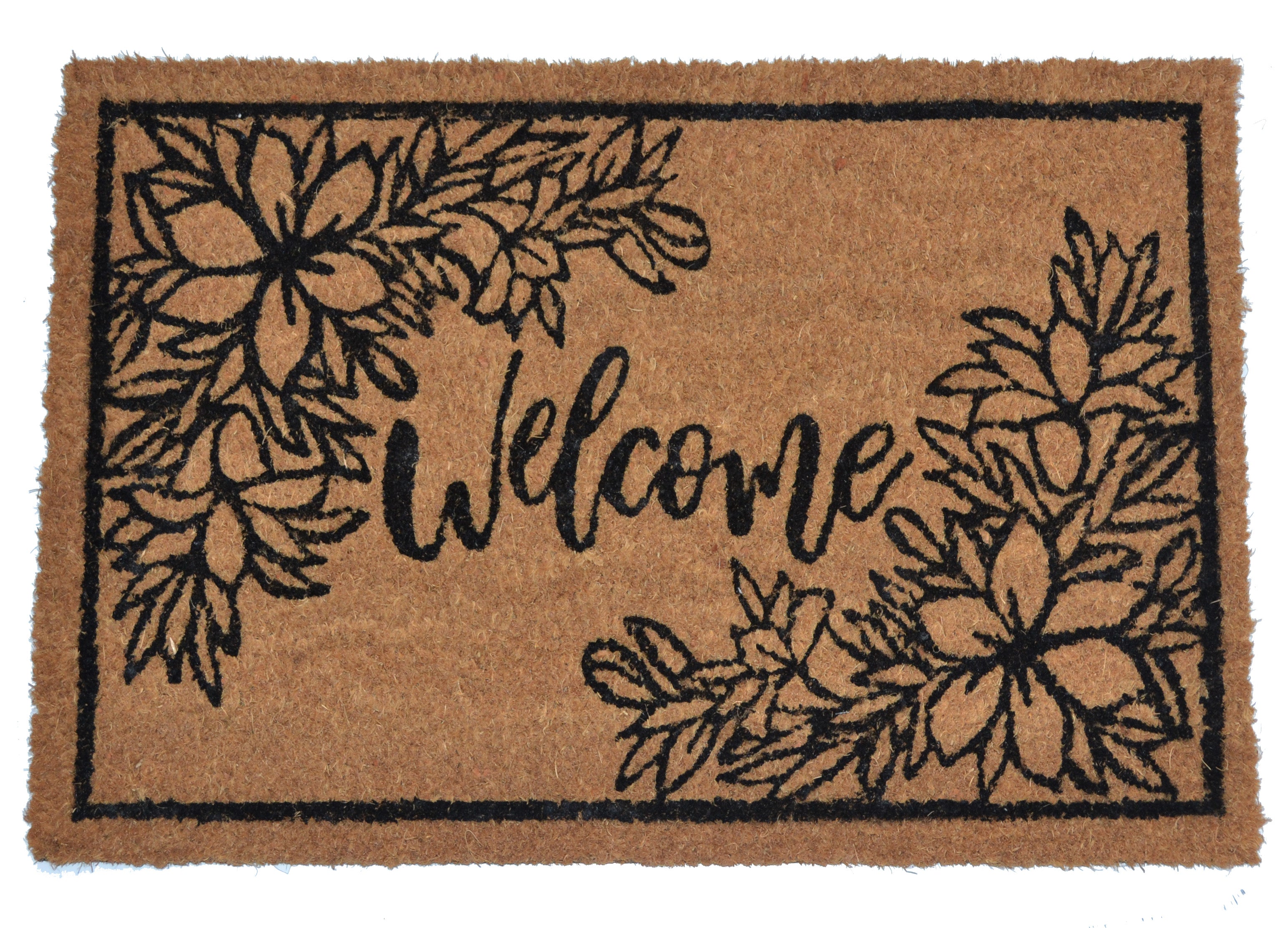 WELCOME FLORAL DESIGN - PRINTED COIR VINYL-BACKED DOORMAT