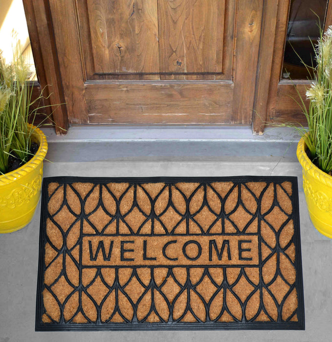 WELCOME PETALS - MOULDED BRUSH MAT NATURAL