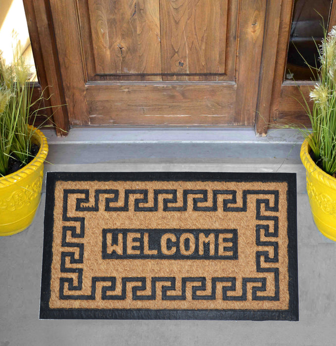 WELCOME GEOMETRIC FRAME - MOULDED NON-BRUSH MAT NATURAL