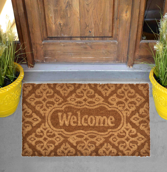 WELCOME PATTERN - EMBOSSED COIR VINYL-BACKED DOORMAT