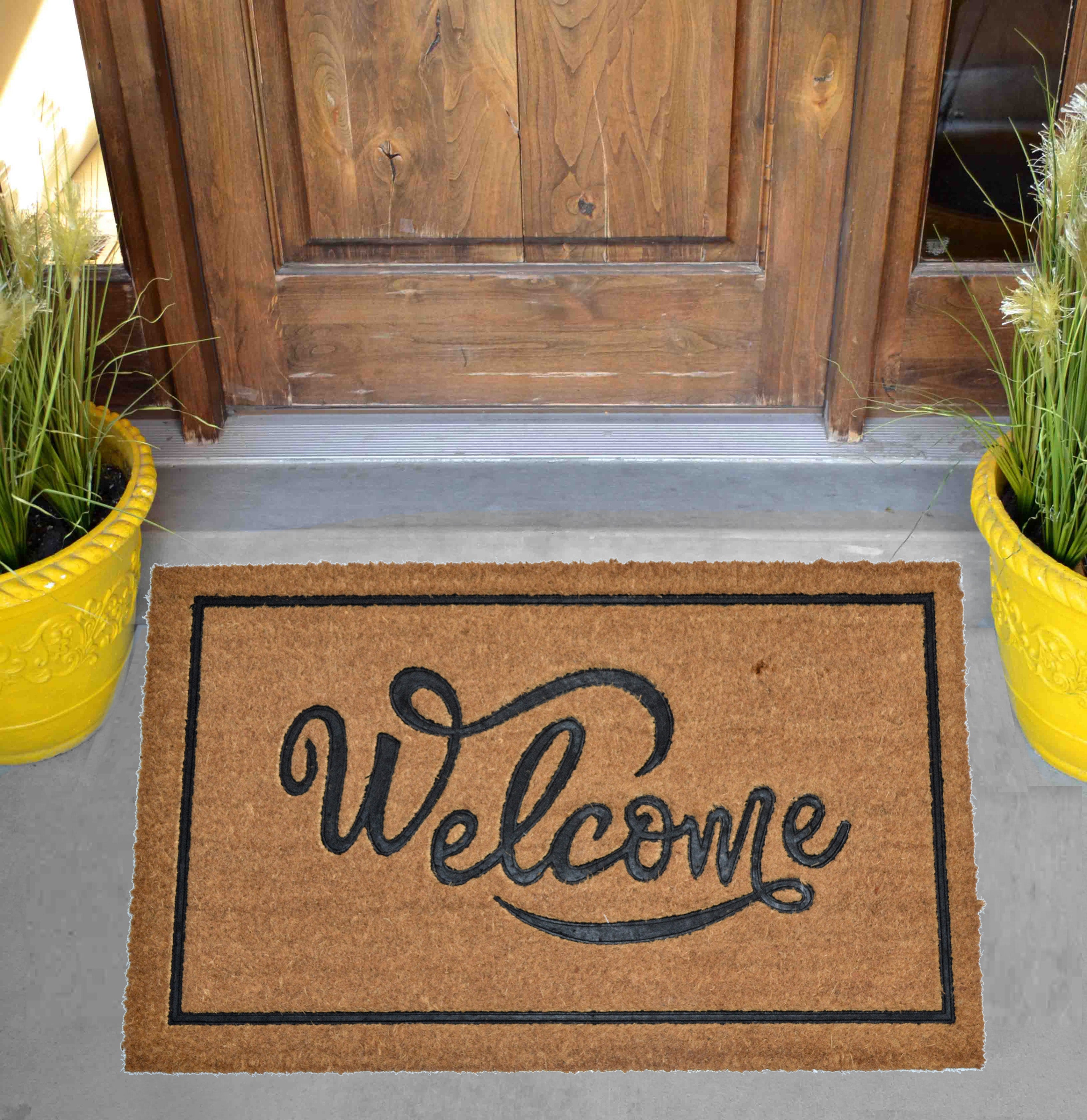 WELCOME CURSIVE- RUBBER EMBOSSED COIR VINYL-BACKED DOORMAT