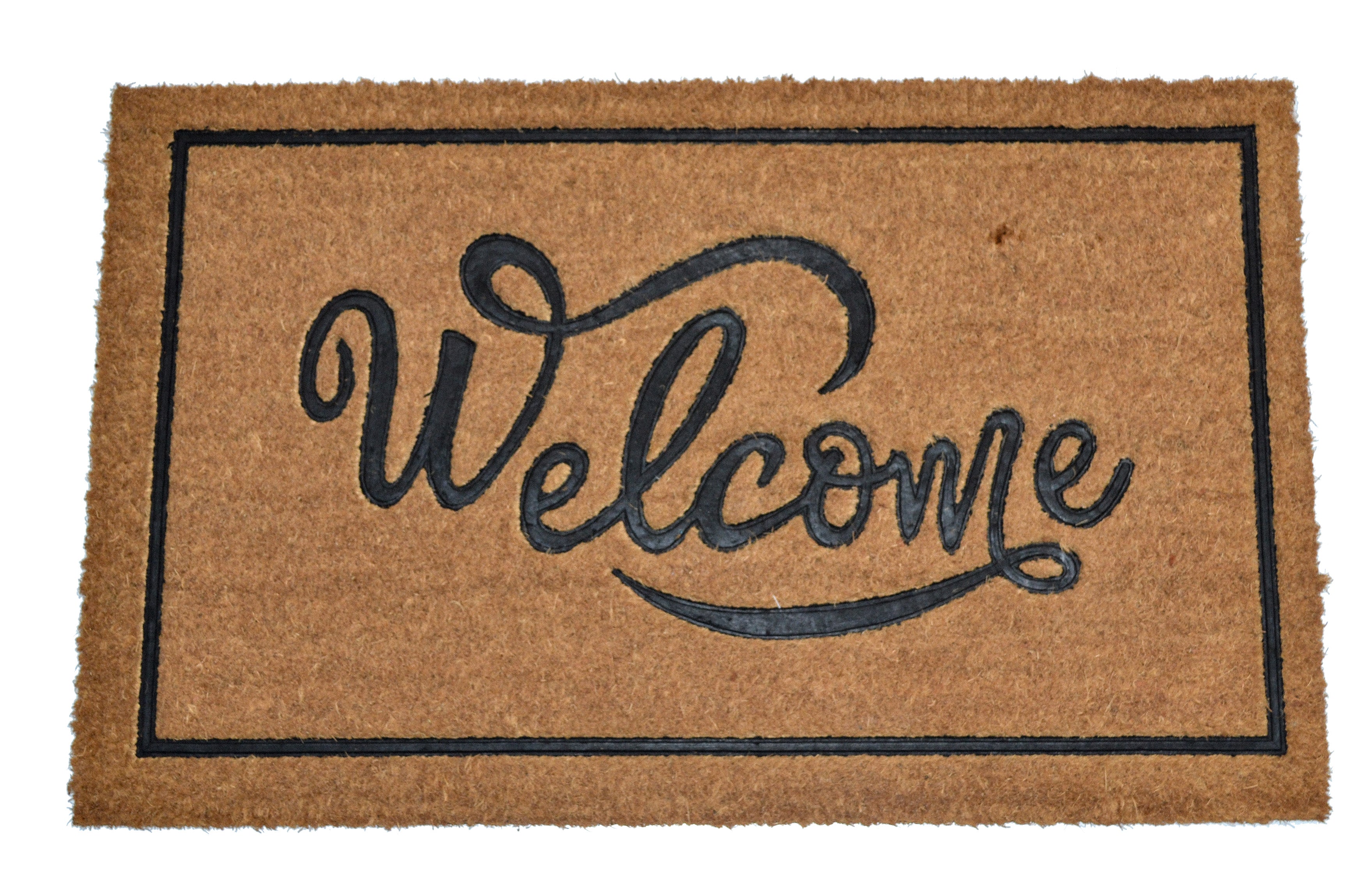WELCOME CURSIVE- RUBBER EMBOSSED COIR VINYL-BACKED DOORMAT