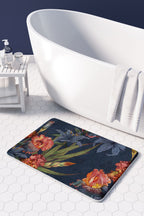 FLORAL NAVY LILIES AND IRIS PAINTING BATHMAT