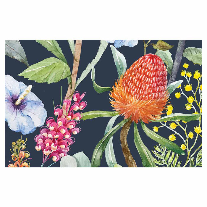 FLORAL NAVY MIXED FLOWERS WITH EUCALYPTUS LEAVES BATHMAT