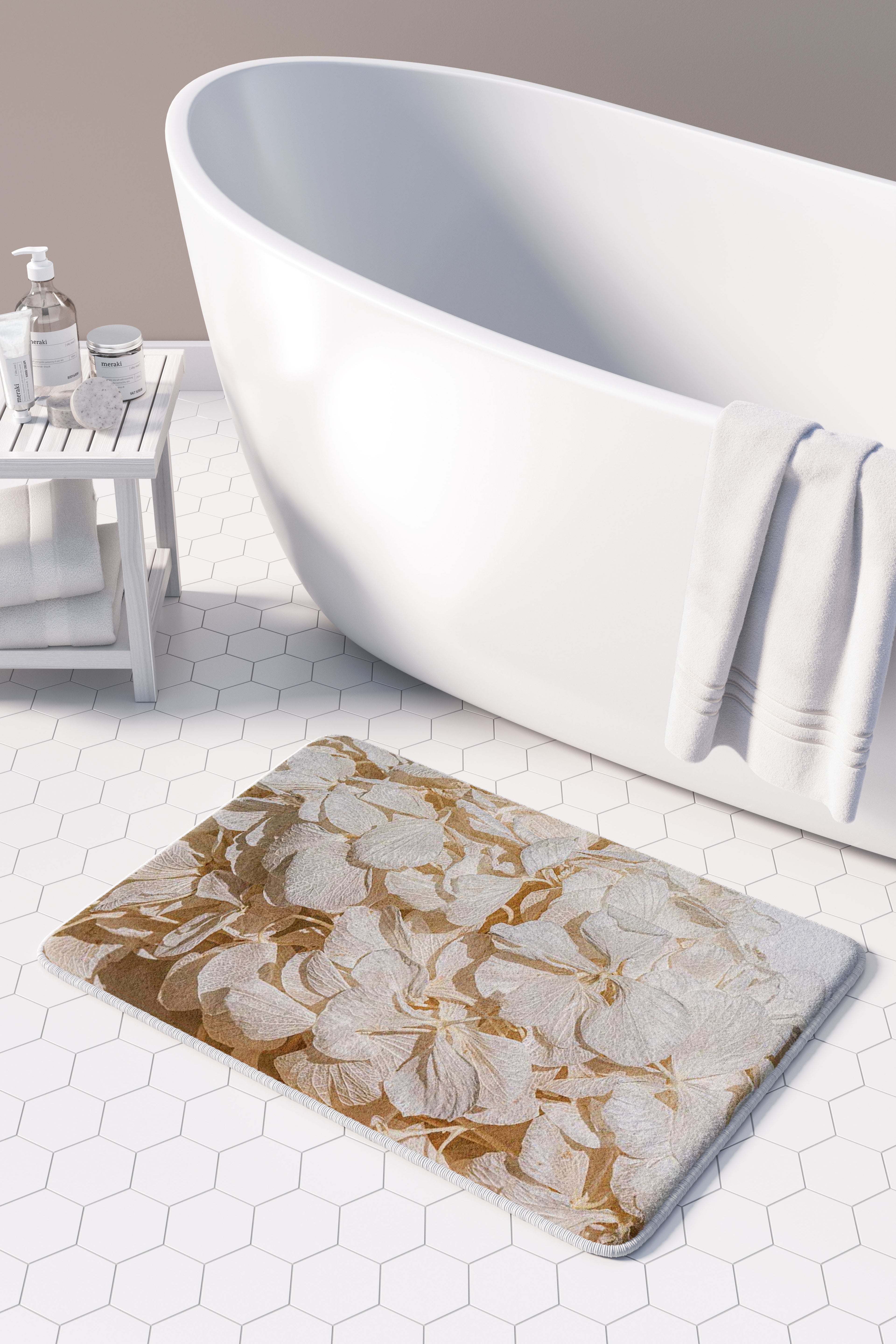 FLORAL CREAM BLEACHED HYDRANGEA LEAVES BATHMAT